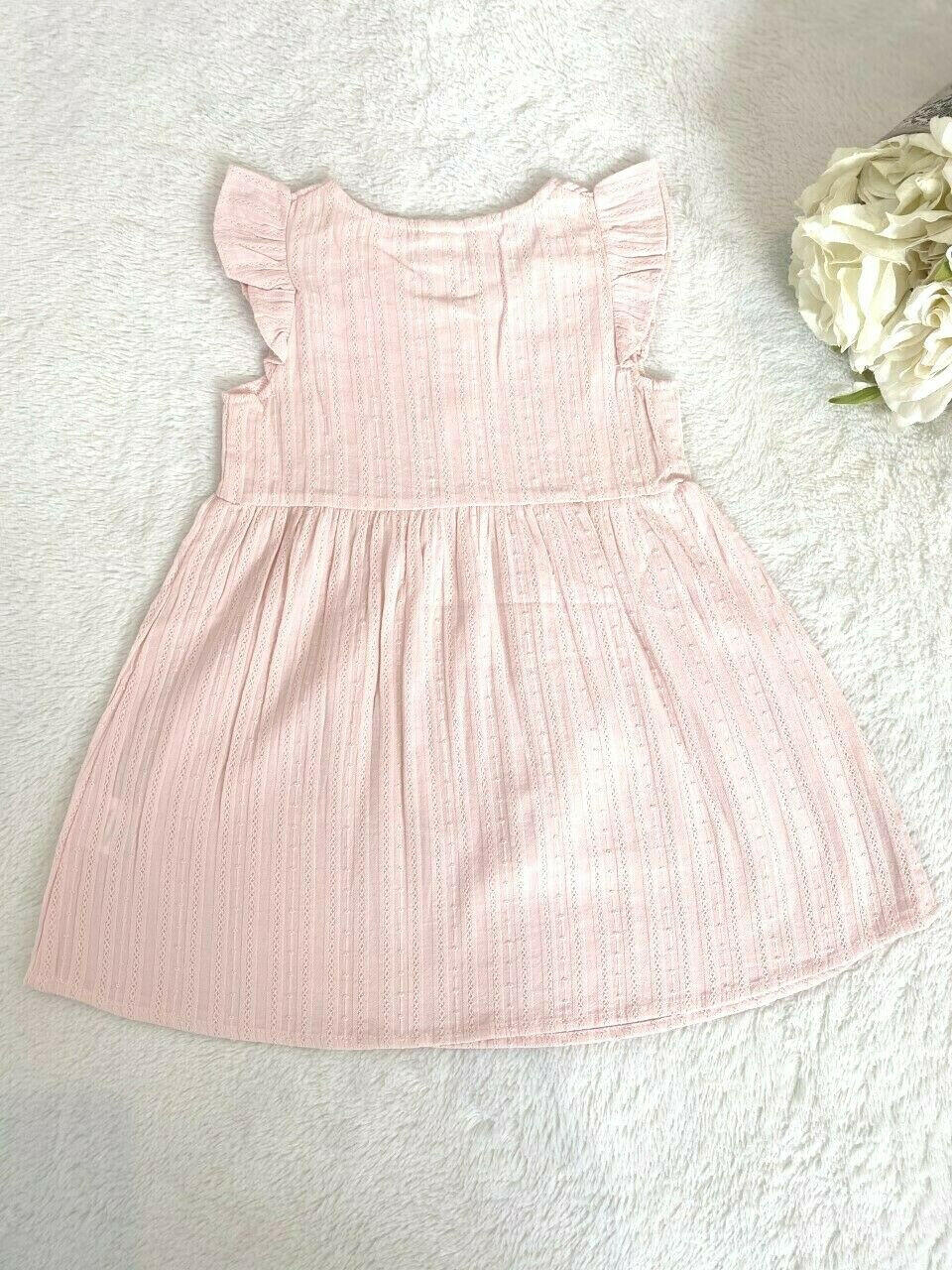 Baby Girls Dress Size 12-18 months 100% Cotton Pink Flutter Sleeve Baby Dress