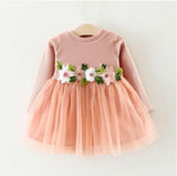 size 6-9 months new baby girls dress pink long sleeve flower waist tulle dress