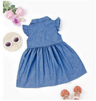 Girls Dress New Blue Chambray Flutter Sleeve Girls Dress