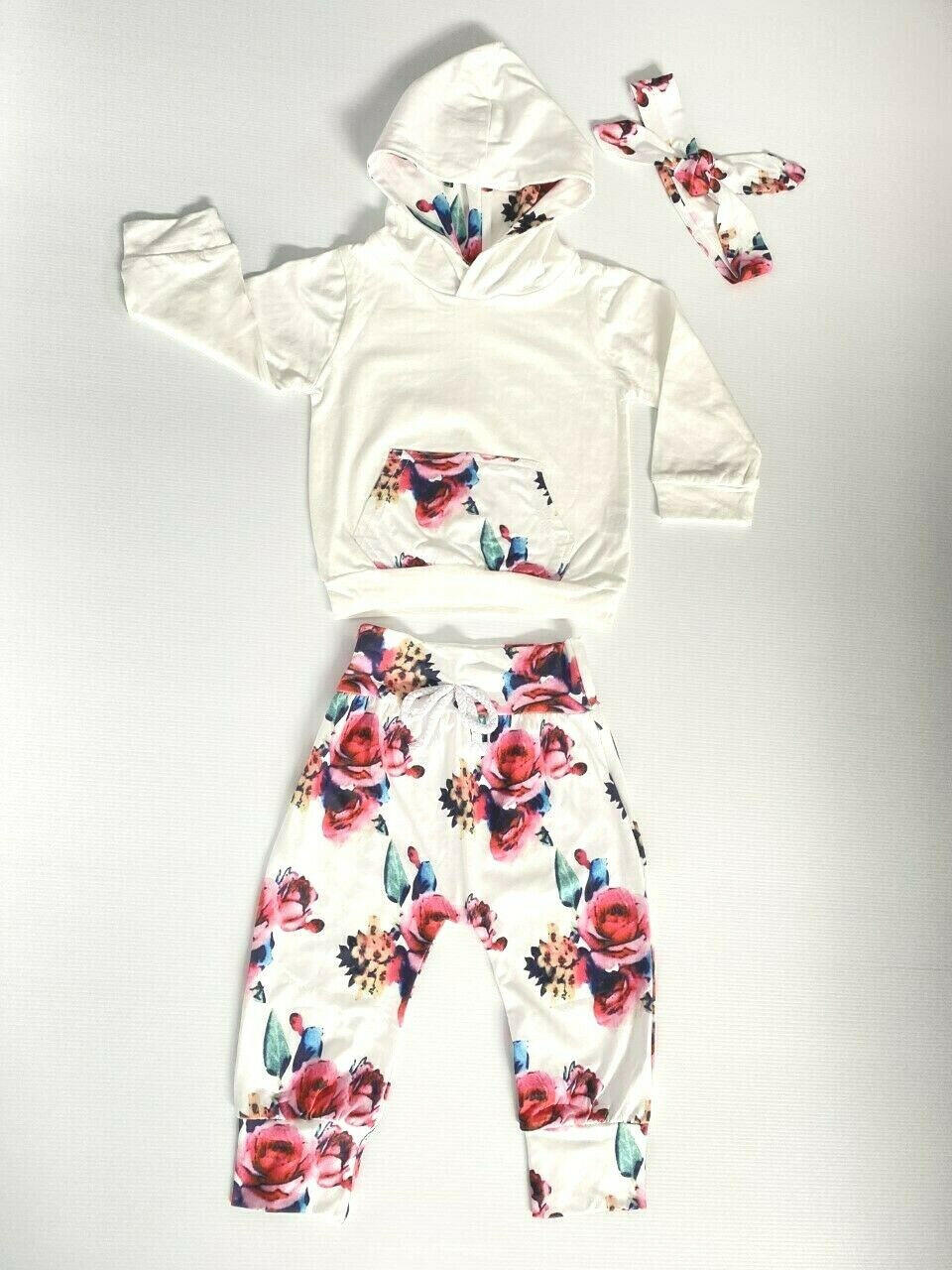 size 18-24 months new toddler girls white & rose hoodie, pants & headband set