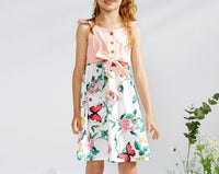size 4years/6 years new girls dress pink floral butterfly flutter sleeve dress