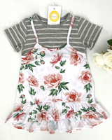 girls dress new size 3-4 years  floral high low girls dress over grey stripe tee