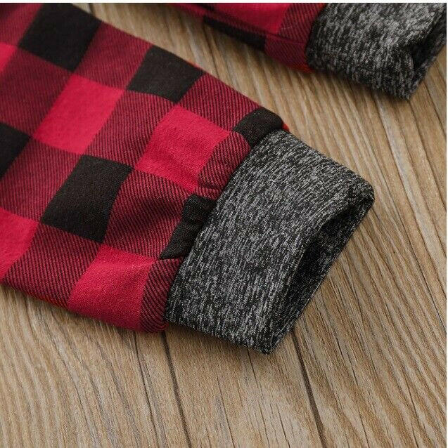 size 0-3m to 12-18 months new boys 2pc outfit grey & red plaid hoodie & pants