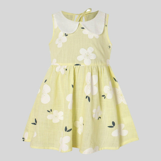 size 6-9 months new baby girls dress 100% cotton floral yellow baby girls dress