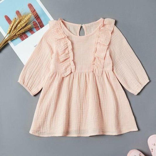 size 9-12 months new baby girls dress pink long sleeve ruffle baby girls dress