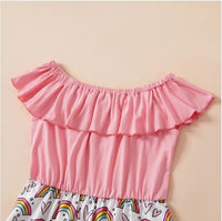 size 4/10 years new girls dress rainbow & heart pink off the shoulder dress