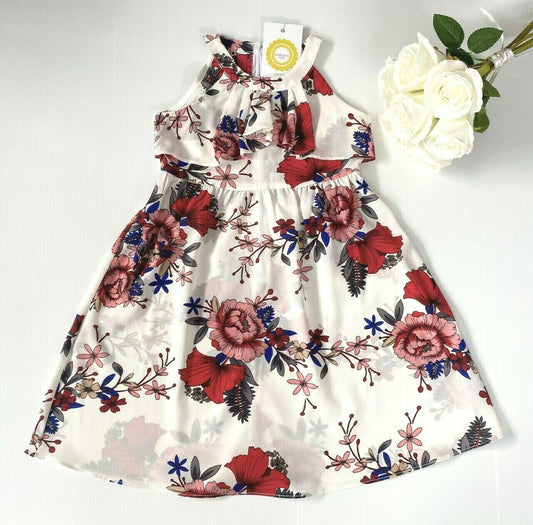 size 2 years / 3-4 years new girls dress red floral white girls dress