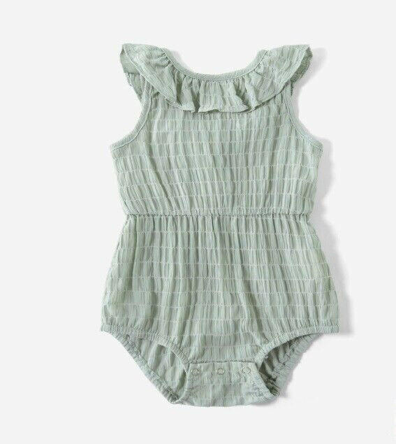 size 0-3m/3-6m new baby girl romper green ruffle romper & headband-Select Size.