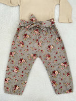 size 6-9 months new baby outfit beige bodysuit olive floral pants & headband