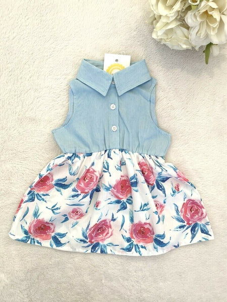 NEW Size 12-18 months Baby Dress Pretty Chambray Floral Dress Baby Clothing