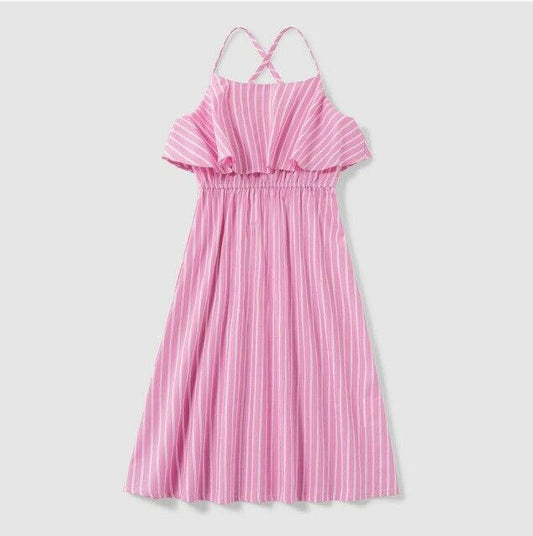 size  2 years new toddler girls dress pink stripe ruffle cotton girls dress