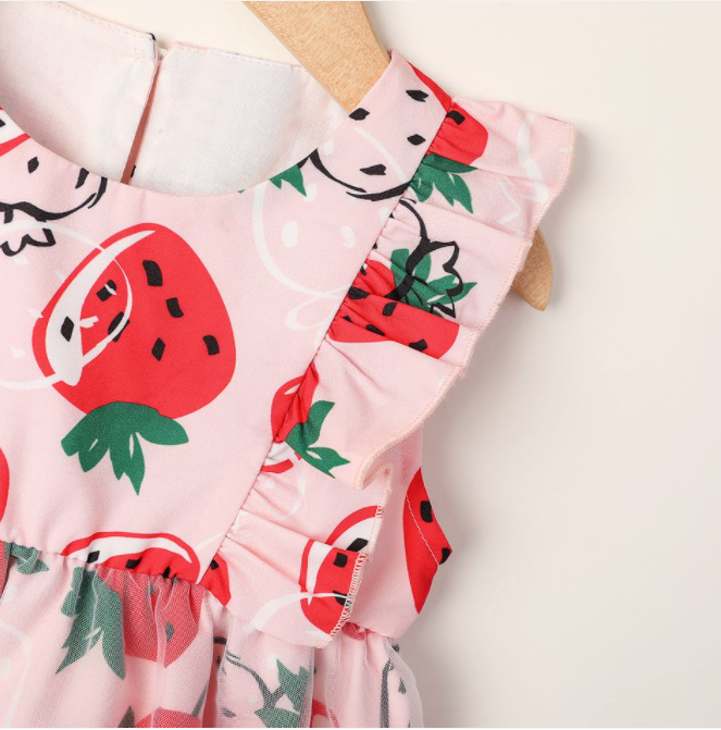 Size 3-6m to 9-12 months new baby girls pink red strawberry dress & headband