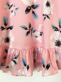 size 3-4 years new  girls dress pretty pink floral flutter sleeve girls dress