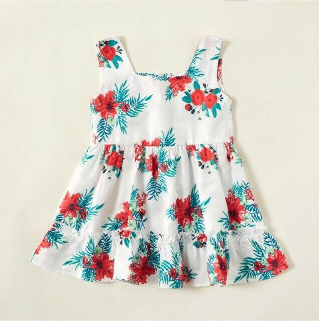 Baby girls dress new green and red floral ruffle hem girls dress.