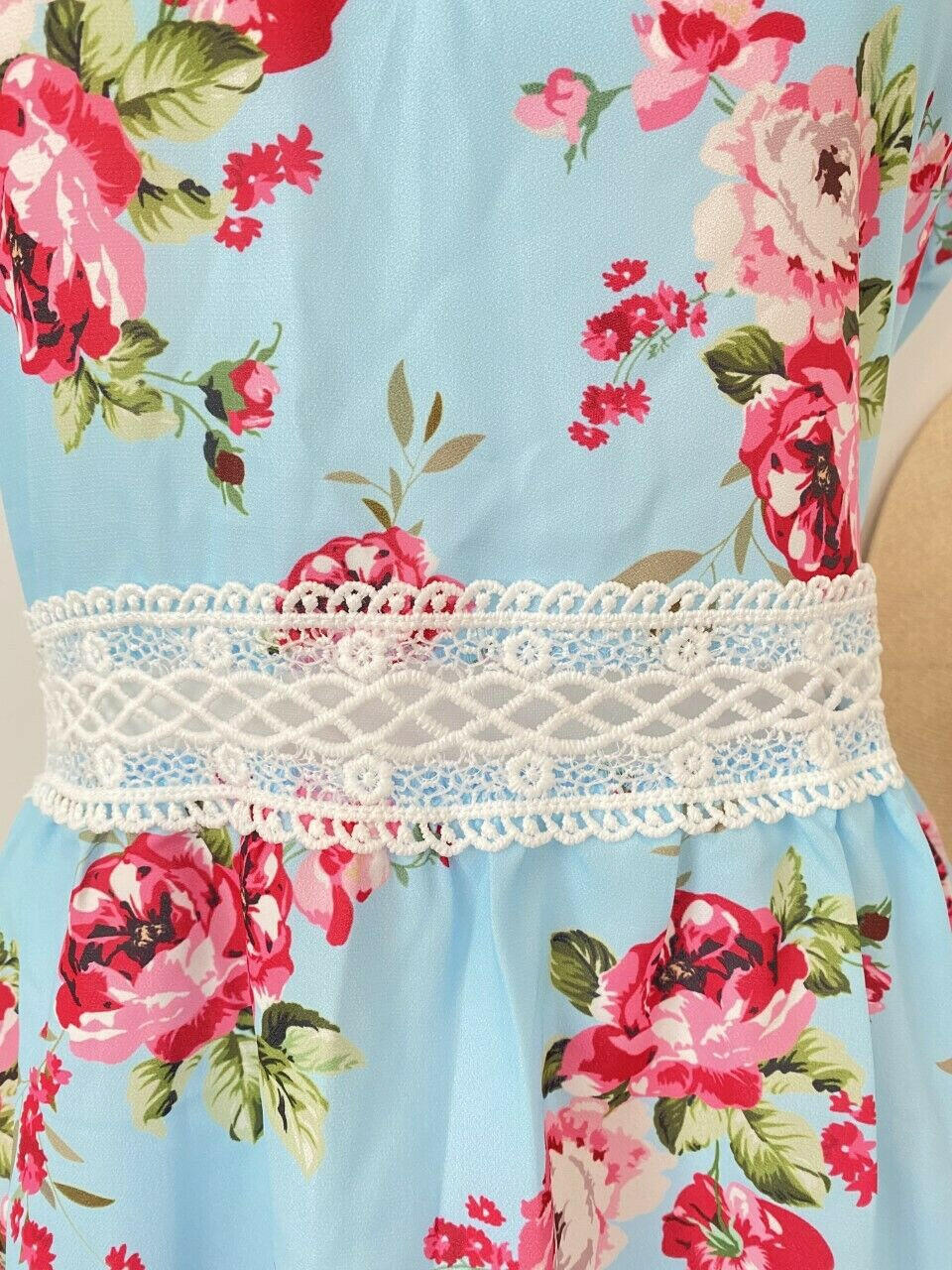 Size 10 AU New Womens Dress Light Blue Pink Floral High-Low Flutter Sleeve Dress