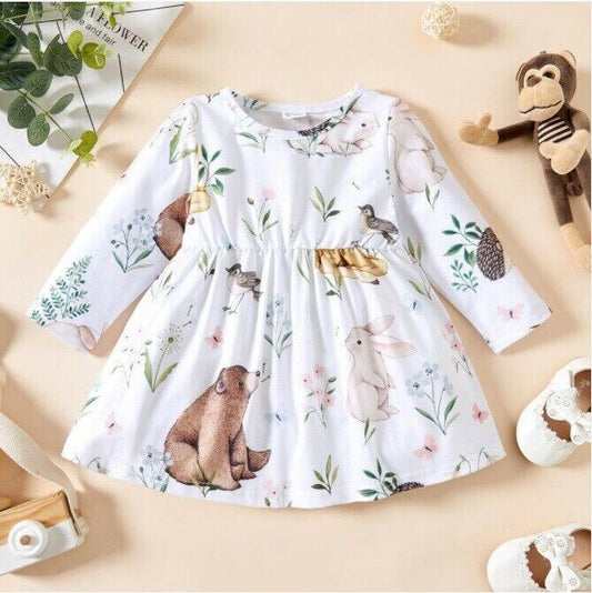 size 3-6m to 18-24 months new baby girls dress whimsical animal garden dress