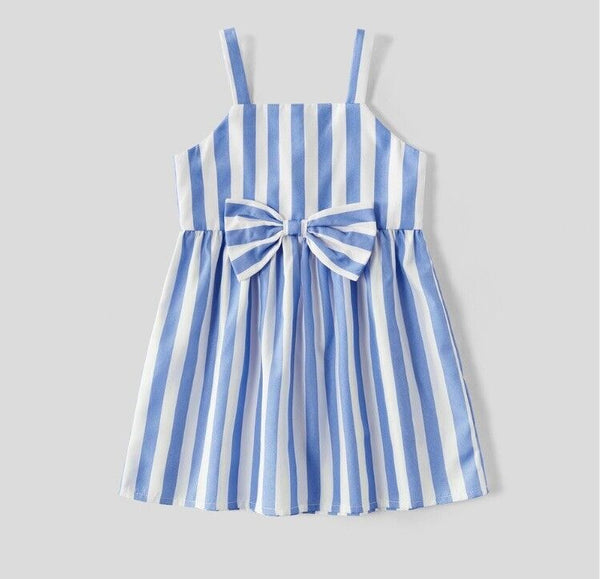 Baby girls dress size 6-9 months new blue & white stripe bow front baby dress