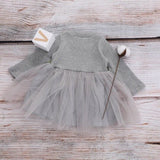 size 6-9 months new baby girls dress grey long sleeve flower waist tulle dress