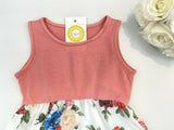 Girls dress new pink and white rose floral tank long girls dress