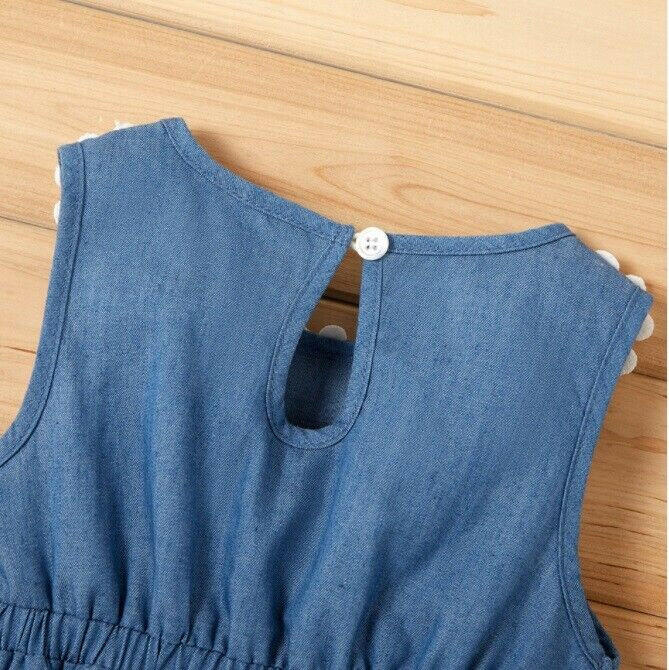 size 3-6 to 18-24 months baby dress chambray daisy applique dress - Select Size