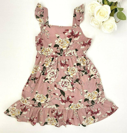 size 2y/6y/8 years new girls dress dusty pink floral flutter sleeve girls dress