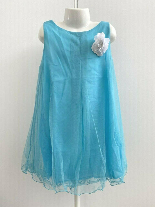 NEW Size 2 Years Toddler Girls Dress Pretty Blue Dress with Flower Brooch