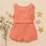 baby girls romper size 0-3m to 12-18 months  coral pink cotton baby playsuit