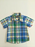 size 12 months new toddler boys shirt  OshKosh blue & green check boys shirt