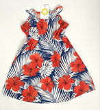 size 2/3/4/6/8 years new girls dress red hibiscus flower white palm navy dress