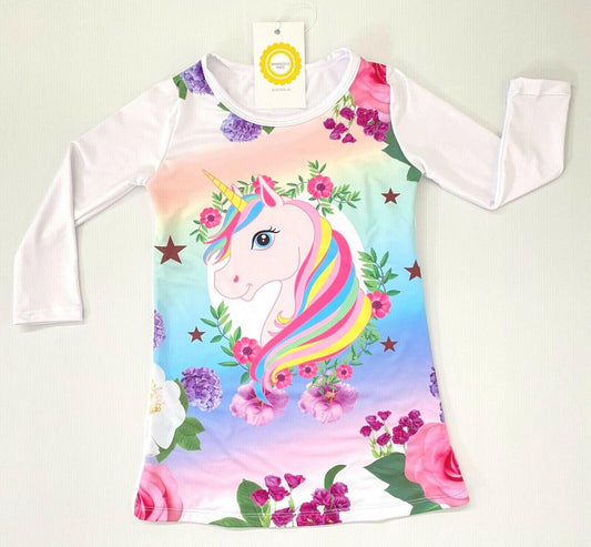 girls dress new size 18-24m/3y/4y/5y rainbow unicorn floral print girls dress