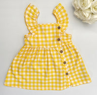 size 3-6m to 18-24 months baby girls dress yellow gingham flutter sleeve dress