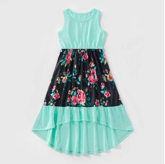 size 2 years new toddler girls dress green floral ruffle high low girls dress