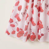 Girls Dress - Pink Red Floral Butterfly Print Cold Shoulder Dress