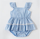 Size 0-3m/ 3-6 months New Baby Girls Dress Blue Chambray Baby Dress-Select Size