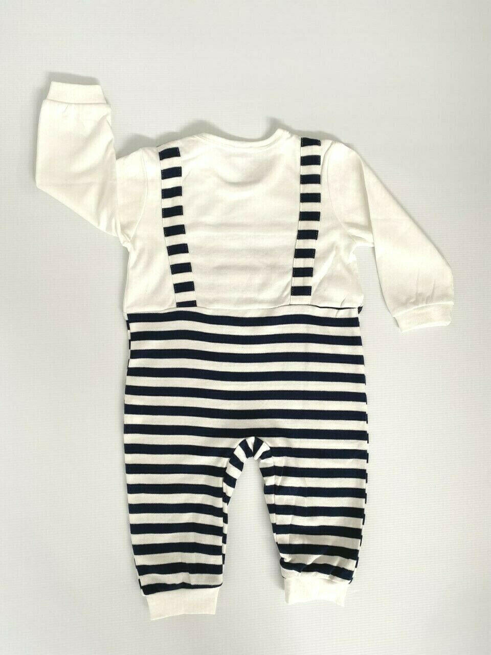 size 0-3m to 9-12 months new baby overalls navy blue striped white jumpsuit