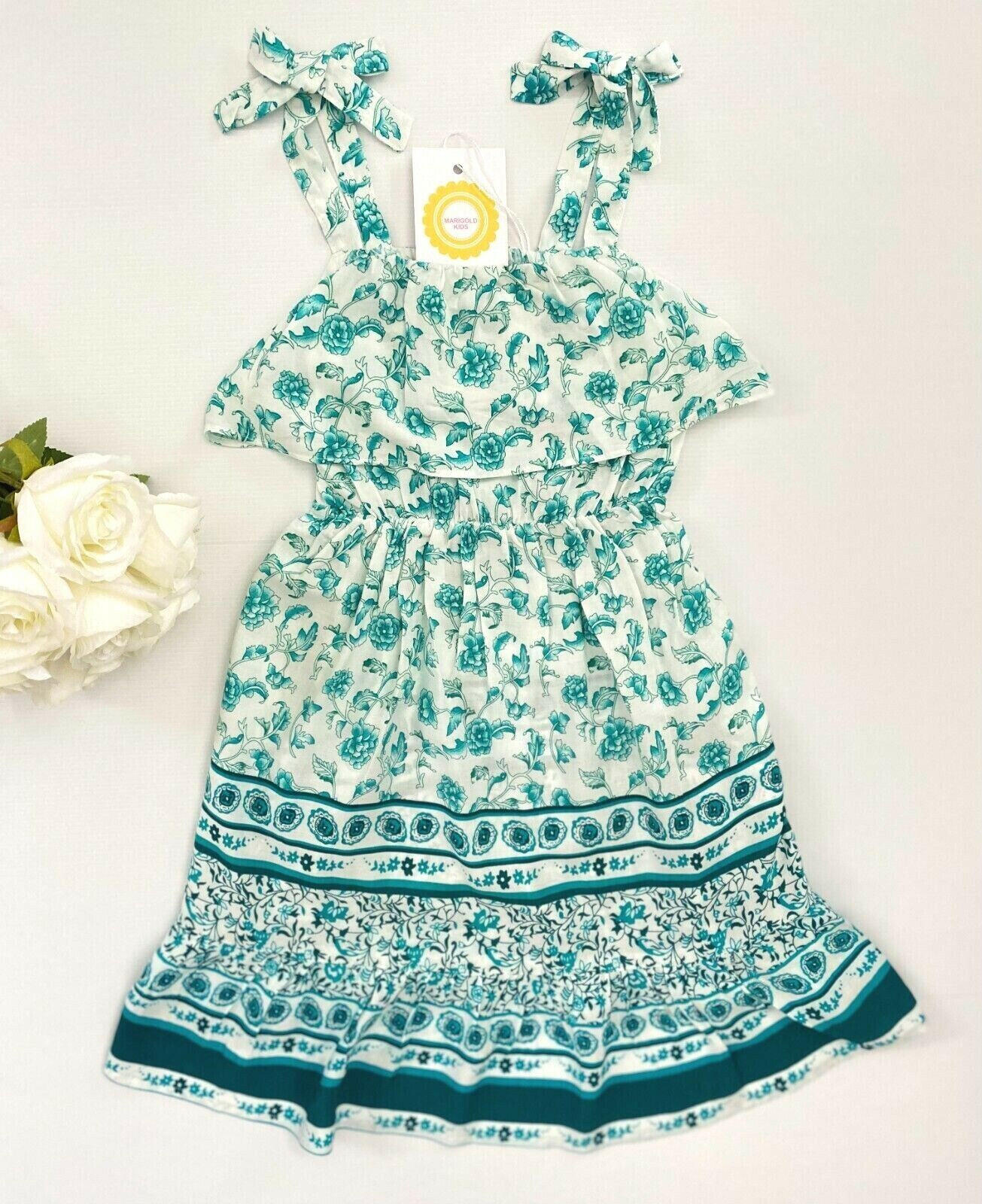 Size 2/4/6/8 years new girls dress turquoise floral boho style girls dress