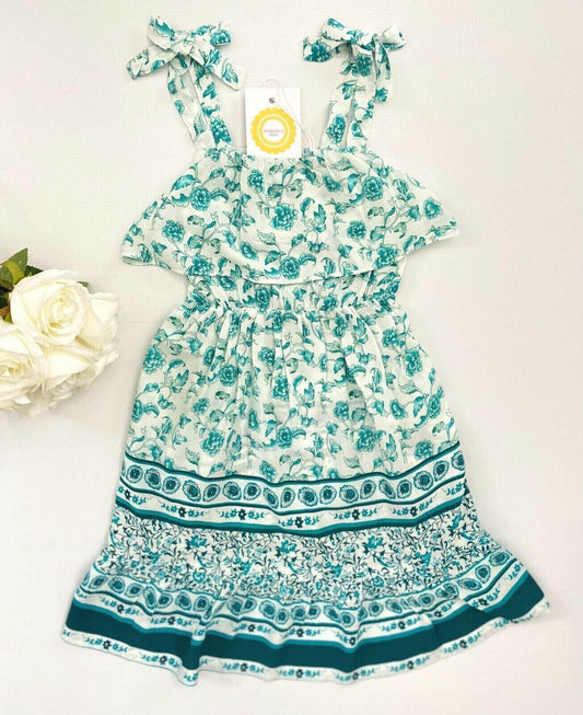 Size 2/4/6/8 years new girls dress turquoise floral boho style girls dress