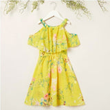 size 4-5 years new girls dress yellow floral cold shoulder girls dress-1 left!