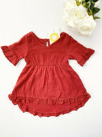 size 3-6m to 12-18 months baby toddler dress 100% cotton red boho ruffle dress