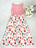 Girls Dress Size 4-5 Years New Tulips Pink Girls Long Dress Girls Maxidress