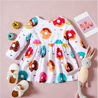 baby girls dress donut print long sleeve baby dress size 6-9m to 18-24 months