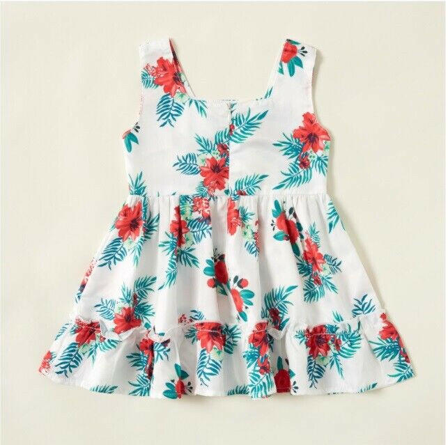 Baby girls dress new green and red floral ruffle hem girls dress.