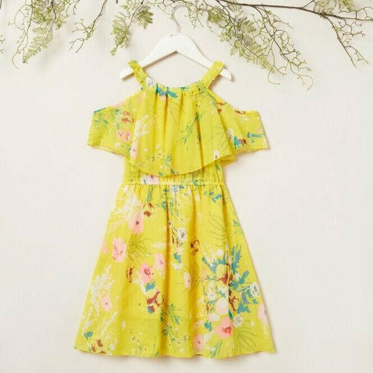 size 4-5 years new girls dress yellow floral cold shoulder girls dress-1 left!