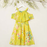 size 4-5 years new girls dress yellow floral cold shoulder girls dress-1 left!