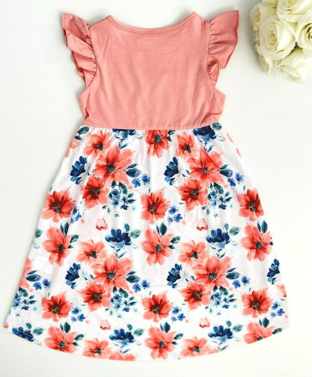 Girls dress new pink floral high-low girls dress