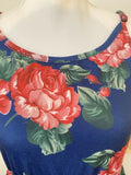 size 12 AUS  new womens dress dark blue pink floral round hem womens tank dress