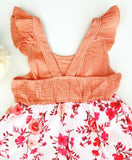 girls dress size 3y/4y/6y/8 years new coral pink floral pinafore girls dress