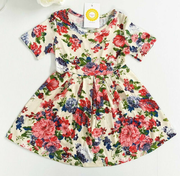 size 3-4 years/6-7 years new girls dress yellow pink floral girls dress -2 left