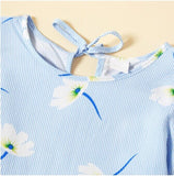size 18-24m to 5-6y new girls dress blue striped long sleeve white floral dress