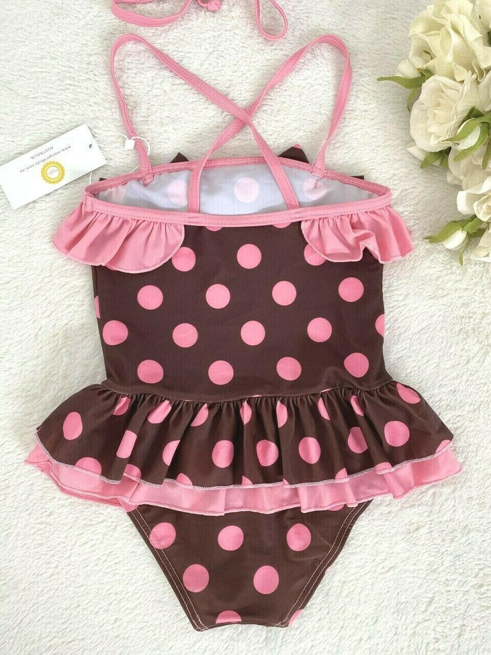 Girls Swimwear Pink Polkadot Cocoa Bathers & Cap Set